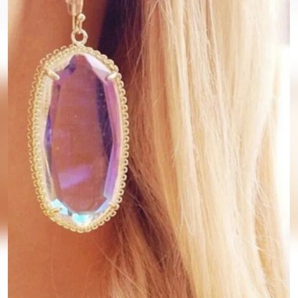 Kendra Scott Clear Iridescent Deily Earrings In Gold tone vintage and rare HTF - Picture 13 of 14